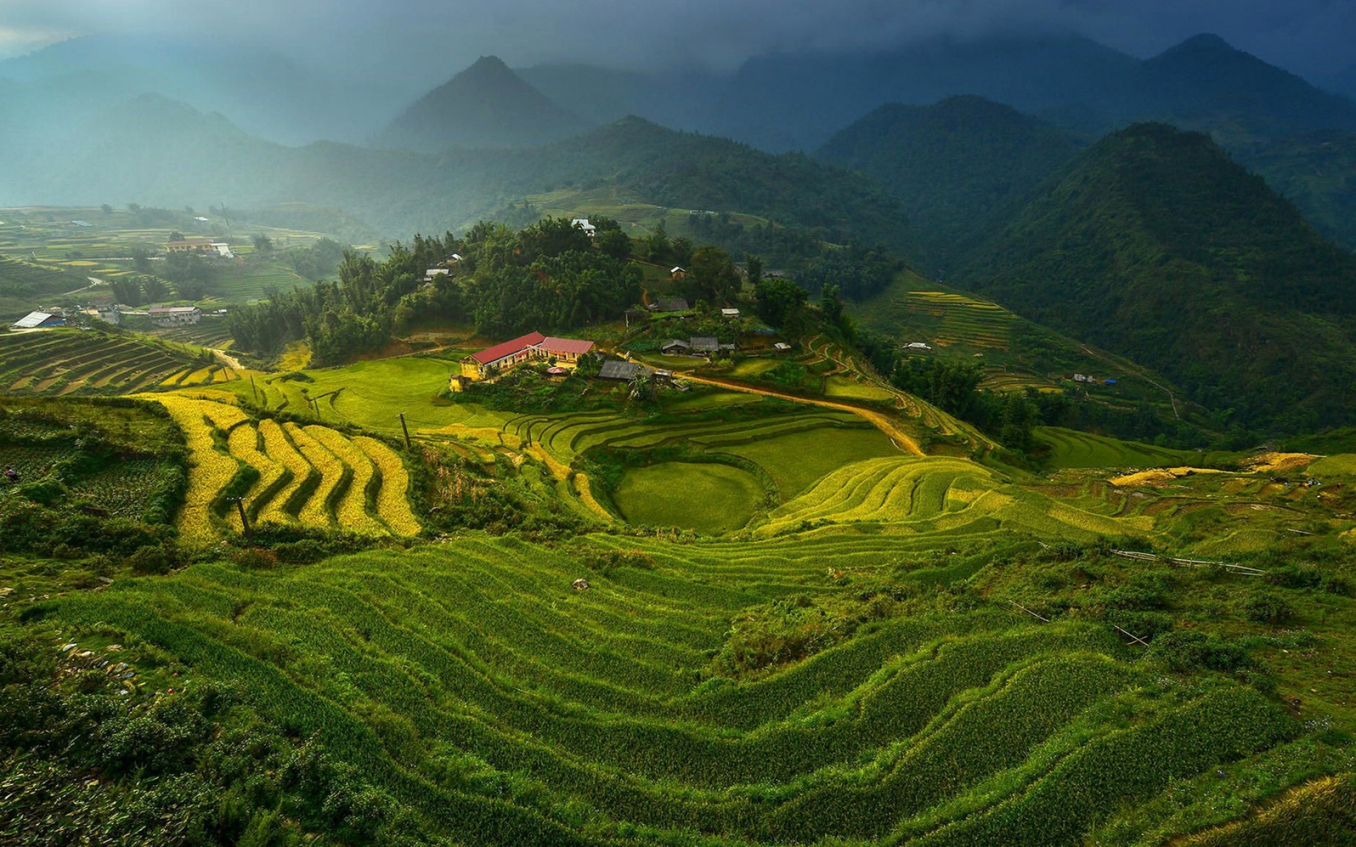 landschaft bebautes land landwirtschaft landschaft reisen hügel tal natur berge im freien landschaft plantagen bauernhof ländlich wachstum himmel reis terrassen vietnam berge wald