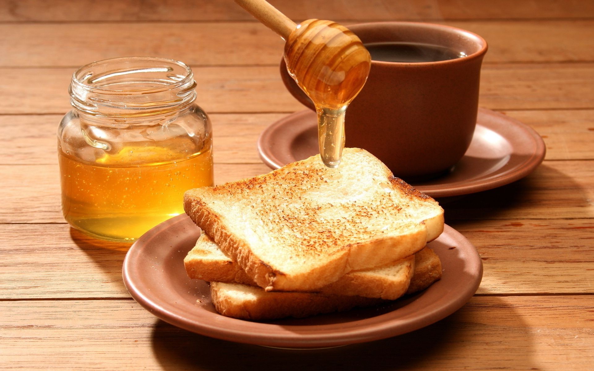 breakfast honey food wood spoon sweet grow bread delicious jar wooden table nutrition jam healthy homemade glass toast dawn