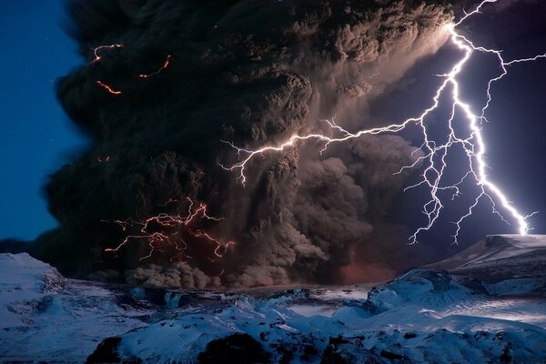 Lightning and storm on a dark sky background