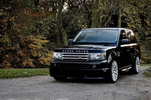 Range Rover en el bosque de otoño