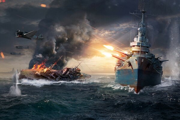 السفن الحربية. طلقة من المدافع