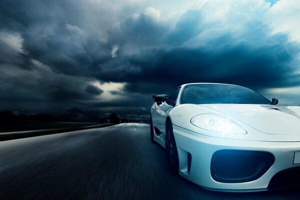 A car on a dark sky background