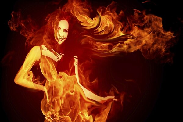 Fiery beauty with long hair