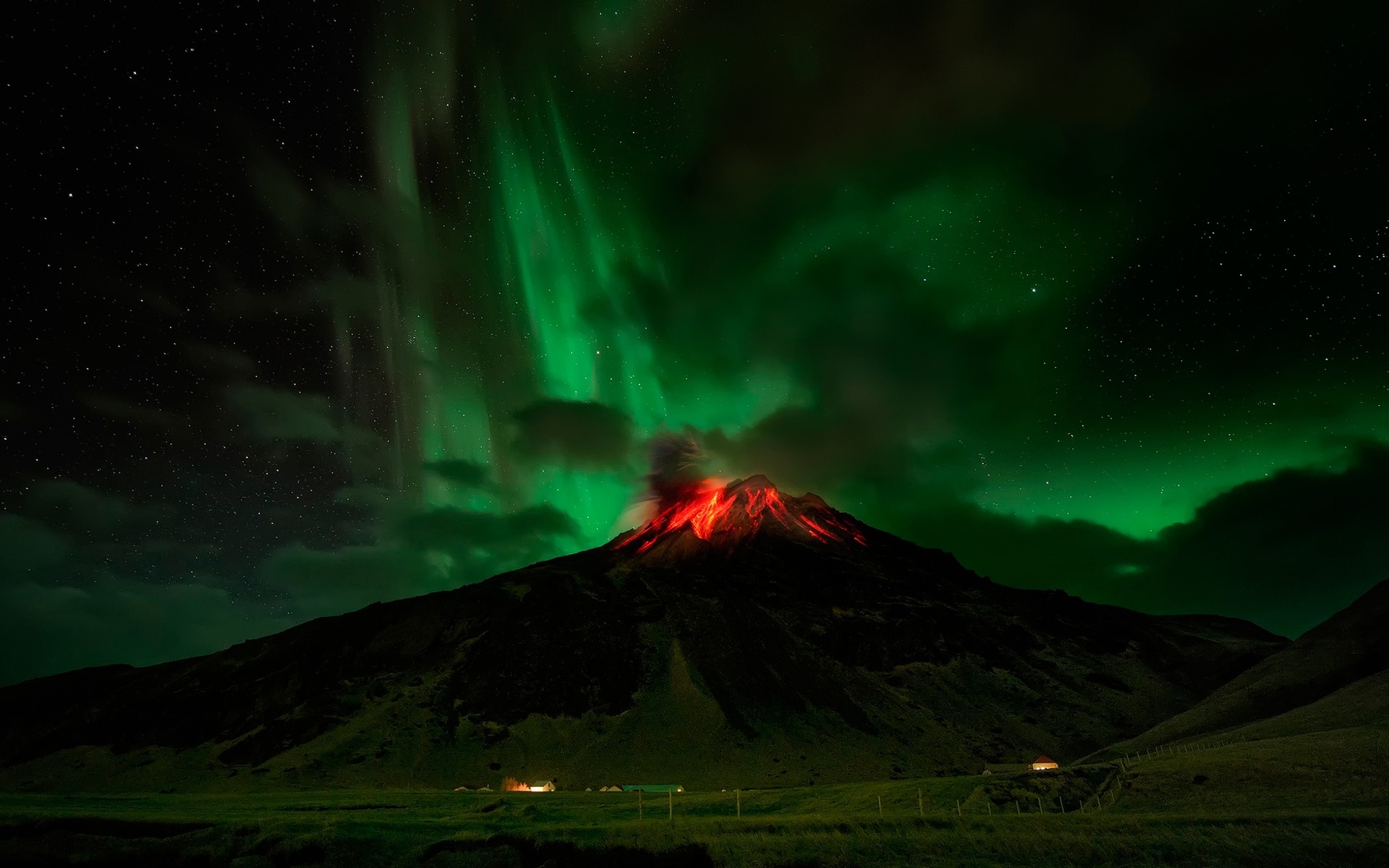 cenário chama luz paisagem fumaça vulcão erupção noite