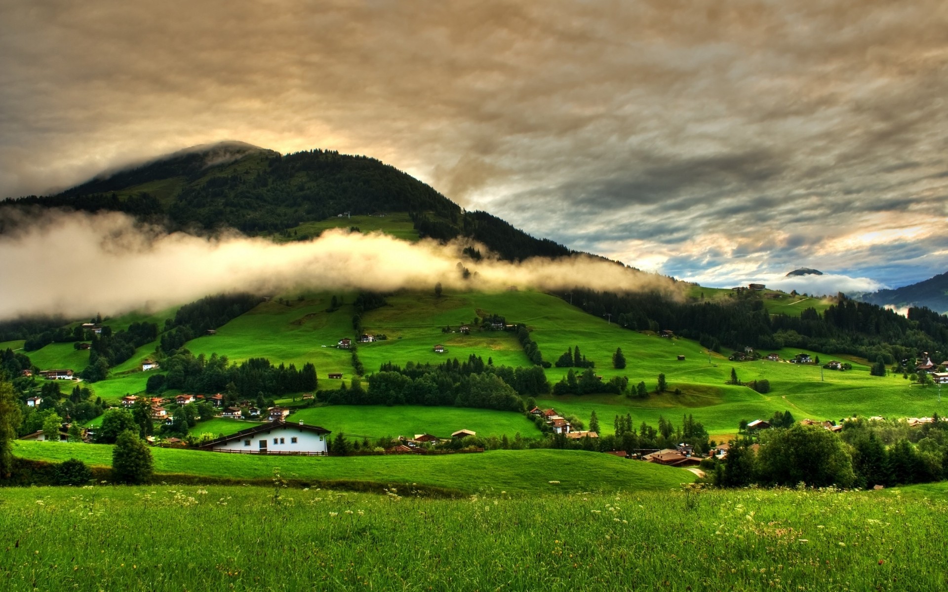 spring landscape nature grass agriculture tree field sky rural countryside farm outdoors hayfield hill summer pasture cloud travel mountains green