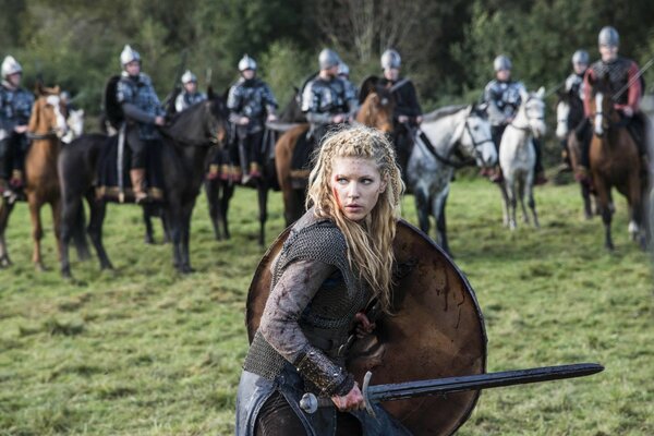 TV series Vikings girl with a sword medieval battle