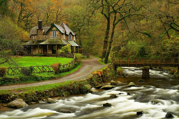 Belle maison dans les bois, près de la rivière