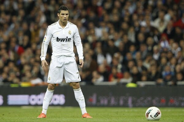 Ronaldo at the stadium in a white uniform