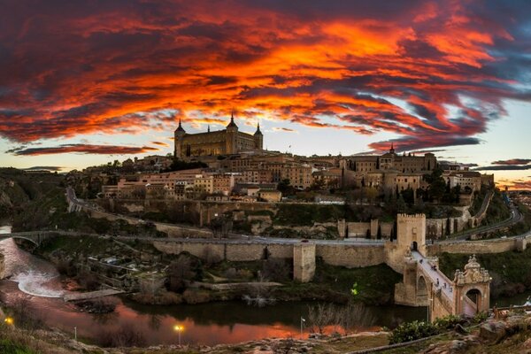 Bright sky over the evening city