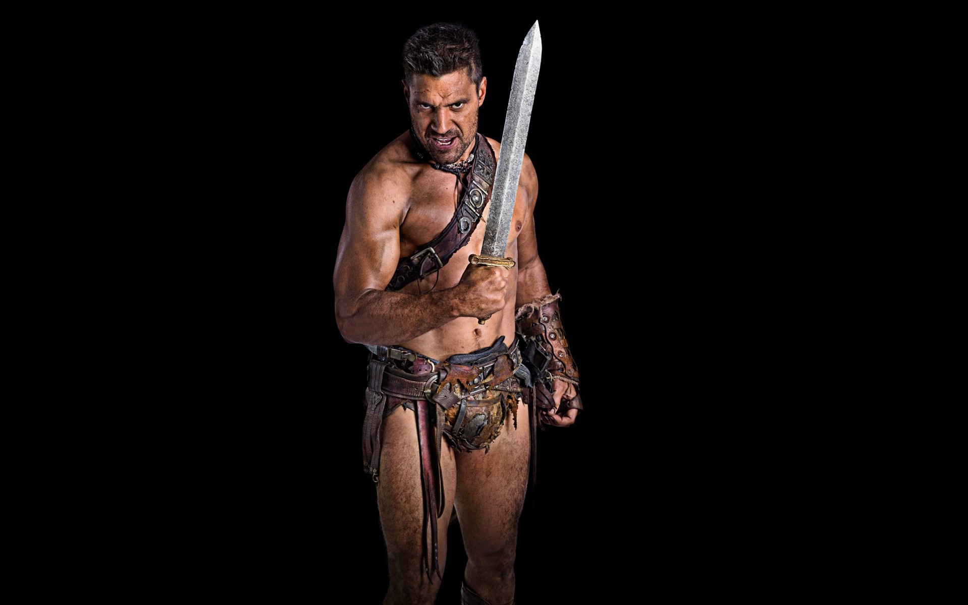 serie televisive uomo solo arma adulto atleta forza forte nudo scuro camicie spada muscoloso crixus spartacus sangue e sabbia spartacus