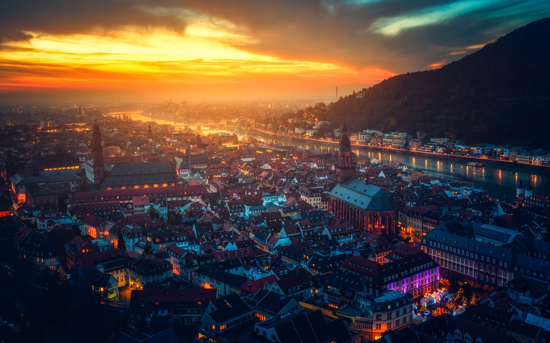 allemagne soir ville crépuscule voyage ville maison architecture heidelberg nuit lumière