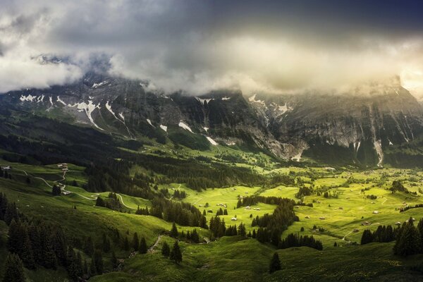 Mountain landscape foggy morning