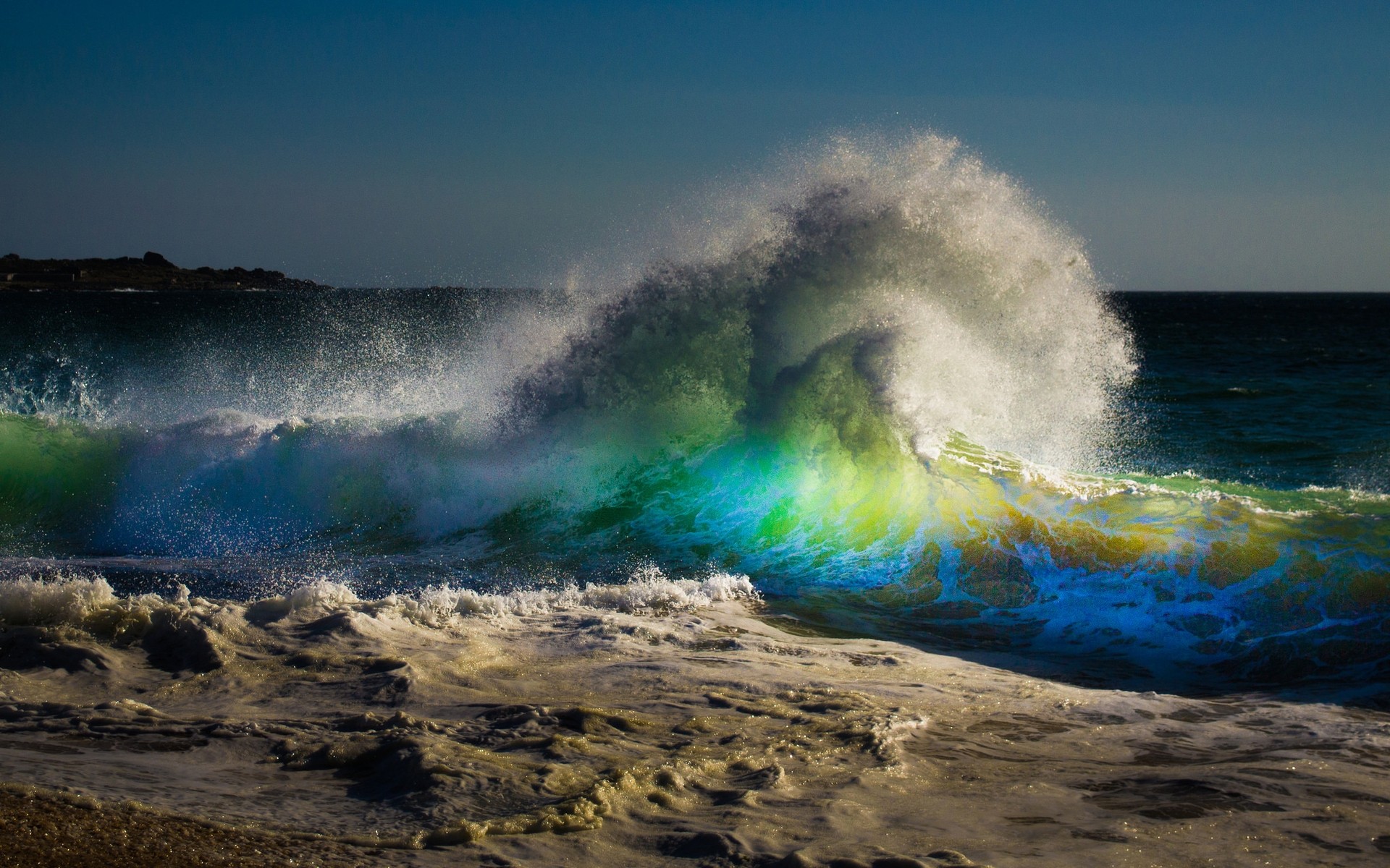 landscapes surf water ocean beach sea splash rainbow seashore foam wave spray swell storm waves