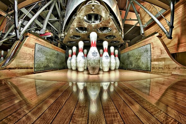 Bowling pins are executed to an ancient motif