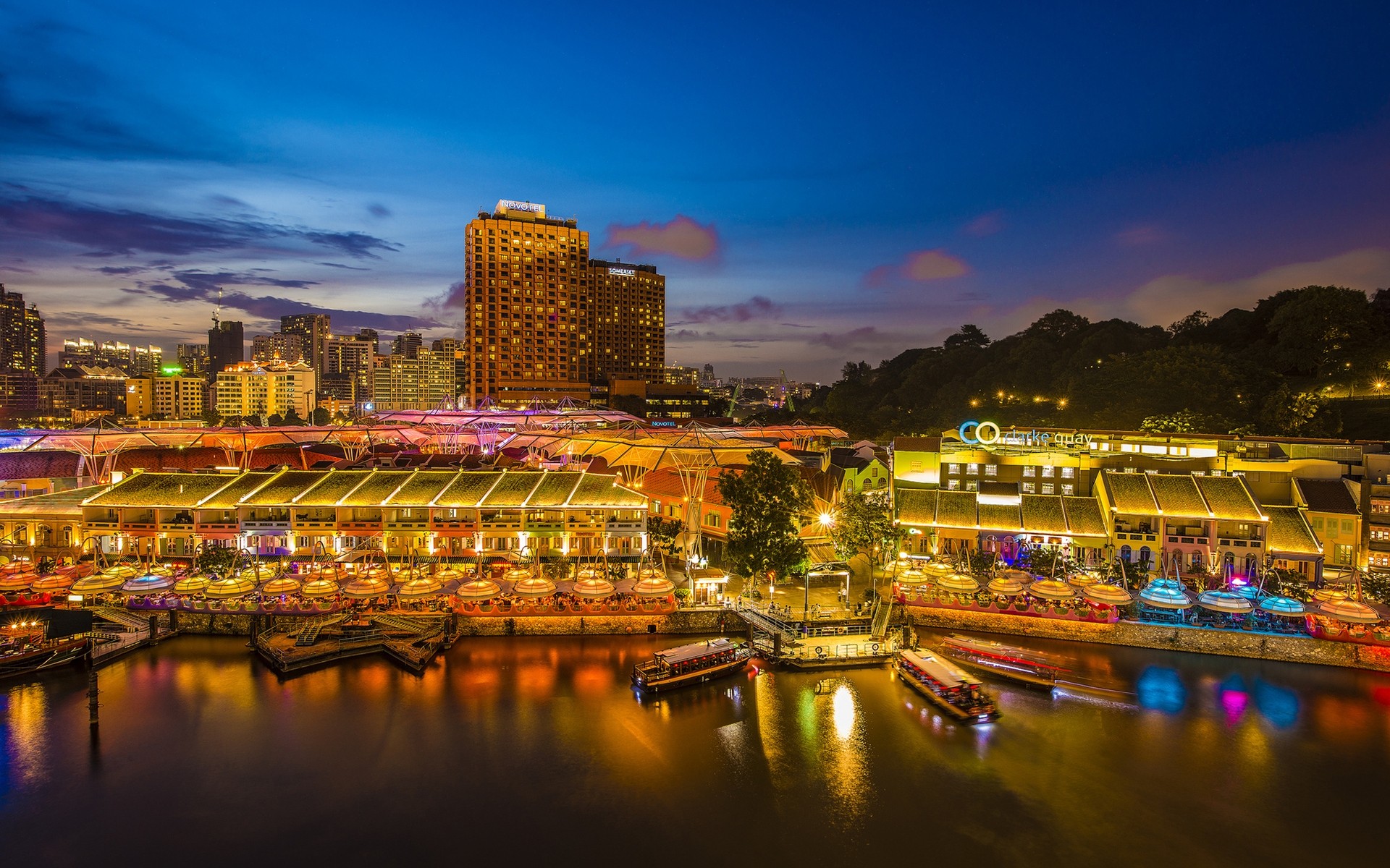 other city evening dusk city travel water bridge architecture river building downtown urban cityscape sunset sky illuminated reflection transportation system skyscraper skyline traffic singapore night lights asia