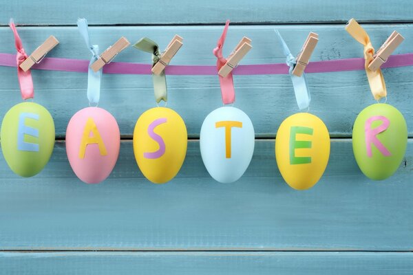 Decorative Easter eggs on a blue background