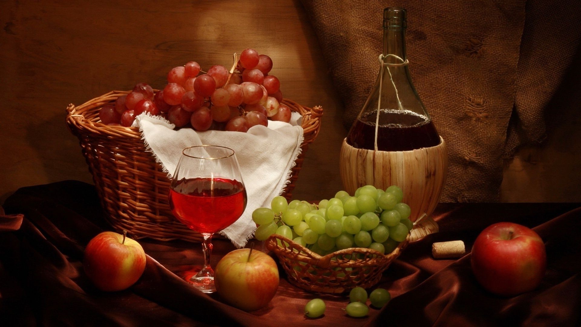 food & drink wine fruit still life food grape glass drink basket fall apple wood vine wooden bottle berry rustic grow wicker table