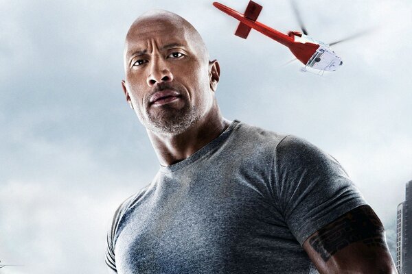 Portrait of Dwayne Johnson. A frame from the movie