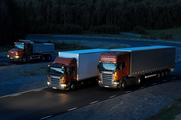 Trucks on the night highway