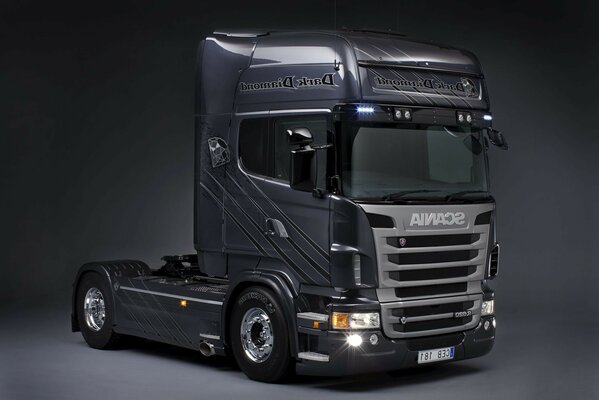 Scania truck on a black background