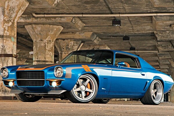 Blue retro Chevrolet car