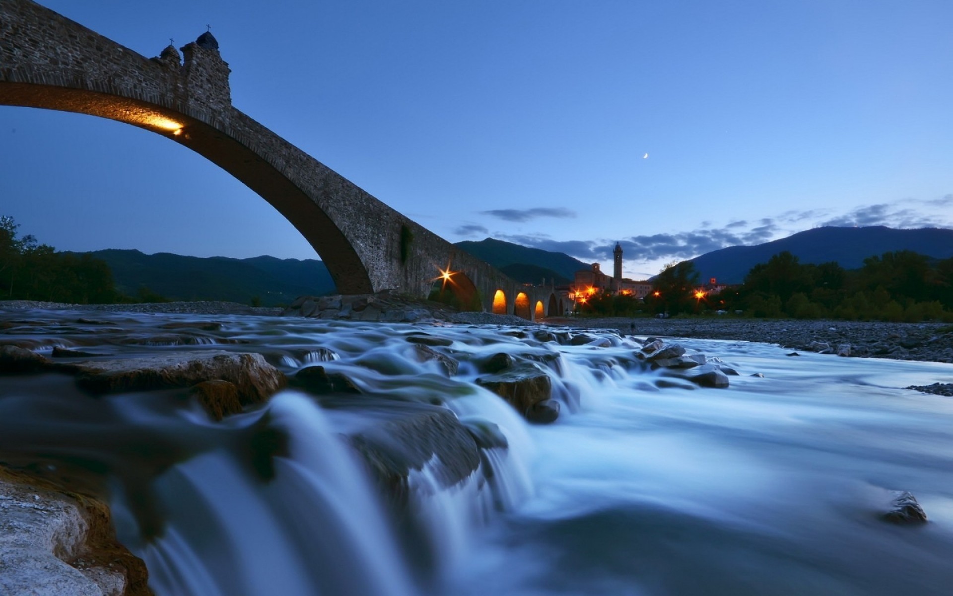 italy water river sunset travel landscape outdoors evening ponte del diavolo bridge night