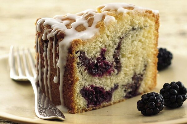 Sweet blackberry dessert with icing