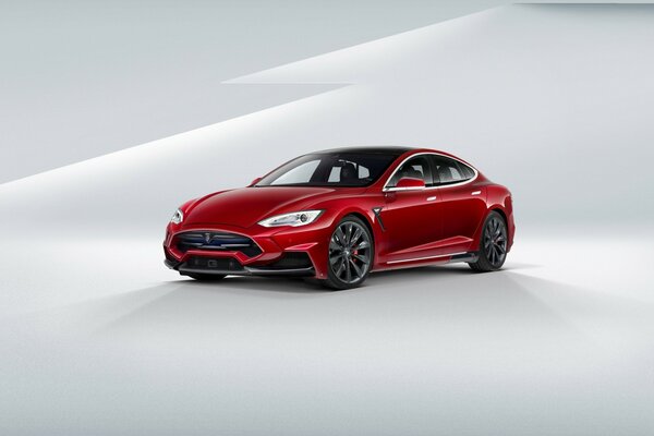 Red Tesla black wheels