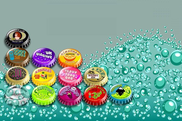 Illustration of caps from carbonated drinks