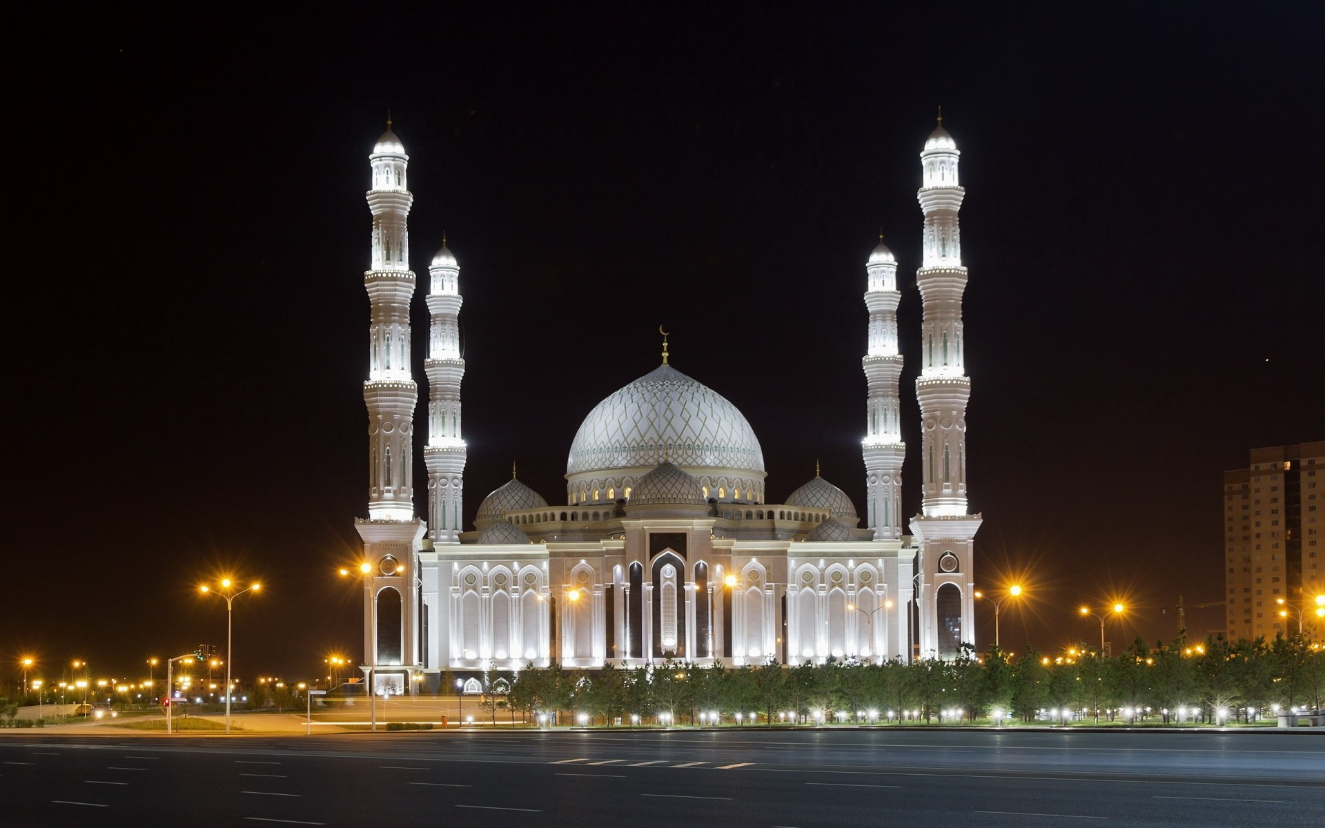 other city minaret dome religion architecture travel building dusk muslim marble evening illuminated sky landmark outdoors worship sacred kazakhstan mosque astana mosque muslim mosque church