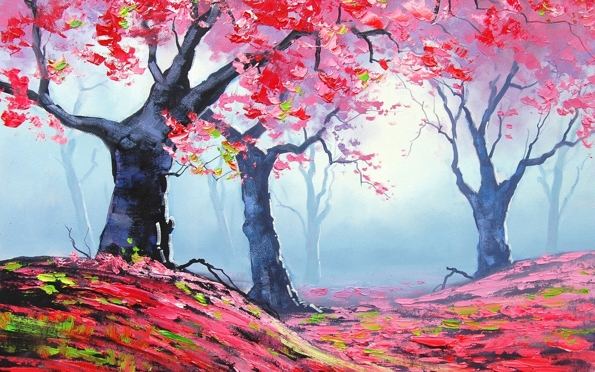 drawings tree leaf season painting color acrylic fall branch art creativity brush bright landscape canvas nature artistic park maple vibrant palette oil painting autumn painting red trees