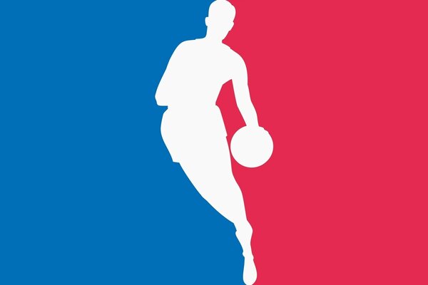 Logotipo tricolor de la NBA sobre fondo azul y rojo