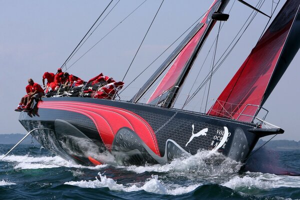 Sailing yacht while moving