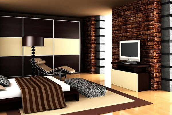 Stylish bedroom interior in dark colors