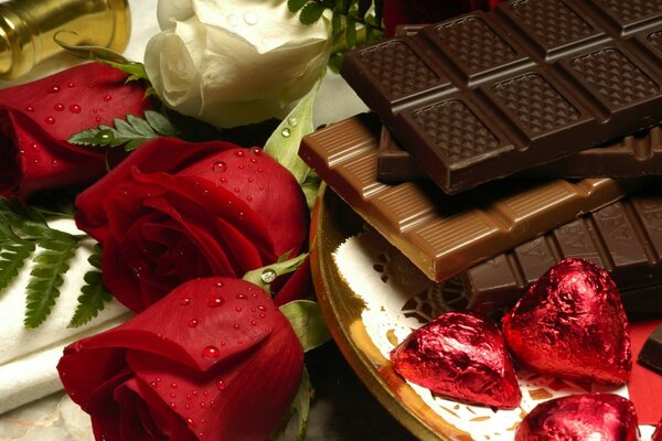 Flowers and chocolate for lovers