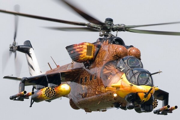 A military helicopter in a beautiful war paint