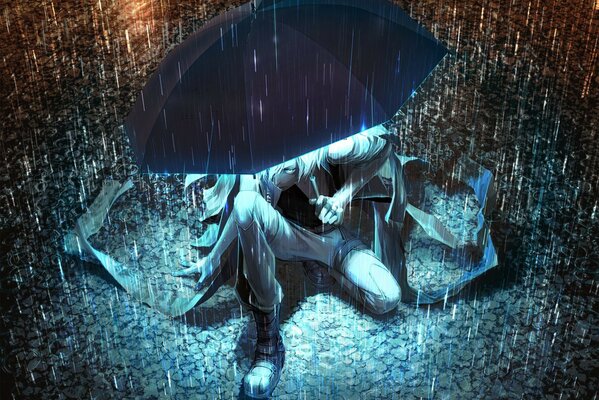 Rain umbrella man water