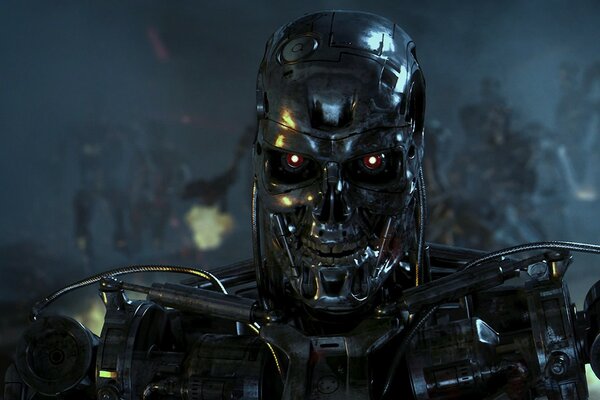 Closeup Terminator avec les yeux brûlants