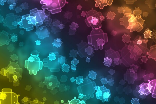 Цветные значки android хаотично расположенные на картинке