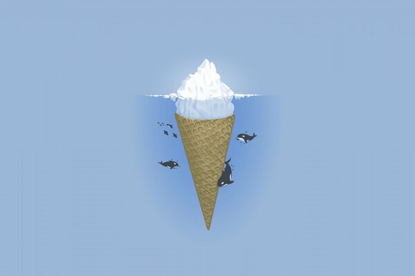 Иллюстрация айсберга из мороженного на синем фоне