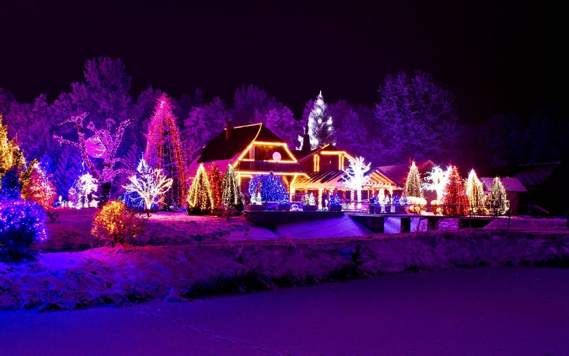 ano novo natal luz noite feriado luz viagem crepúsculo neve festival casa ao ar livre