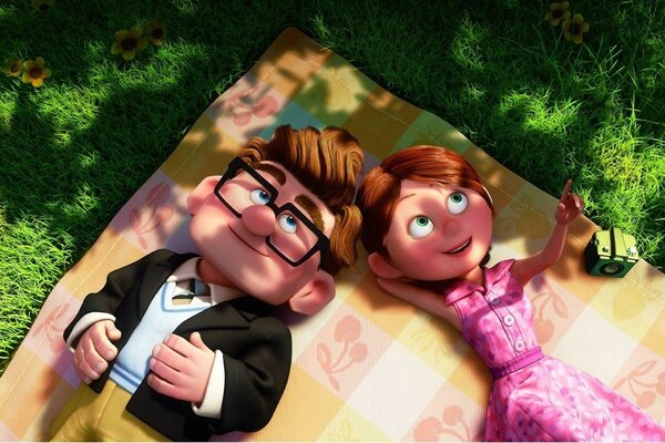 Cartoon up couple lying on the ground