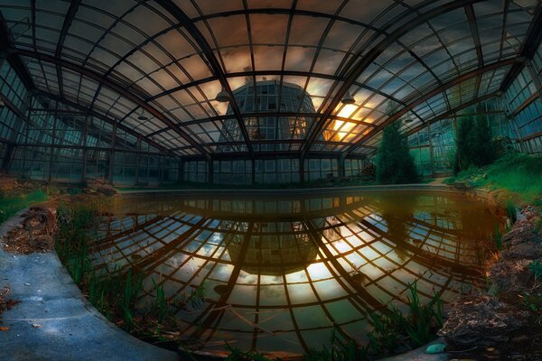 Transparent ceiling with lots of glass and light