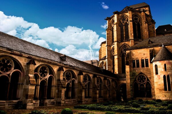 An old church against the blue sky