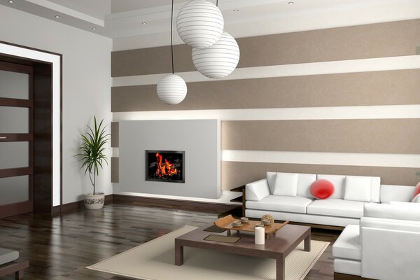 Stylish interior of the room in light beige tones