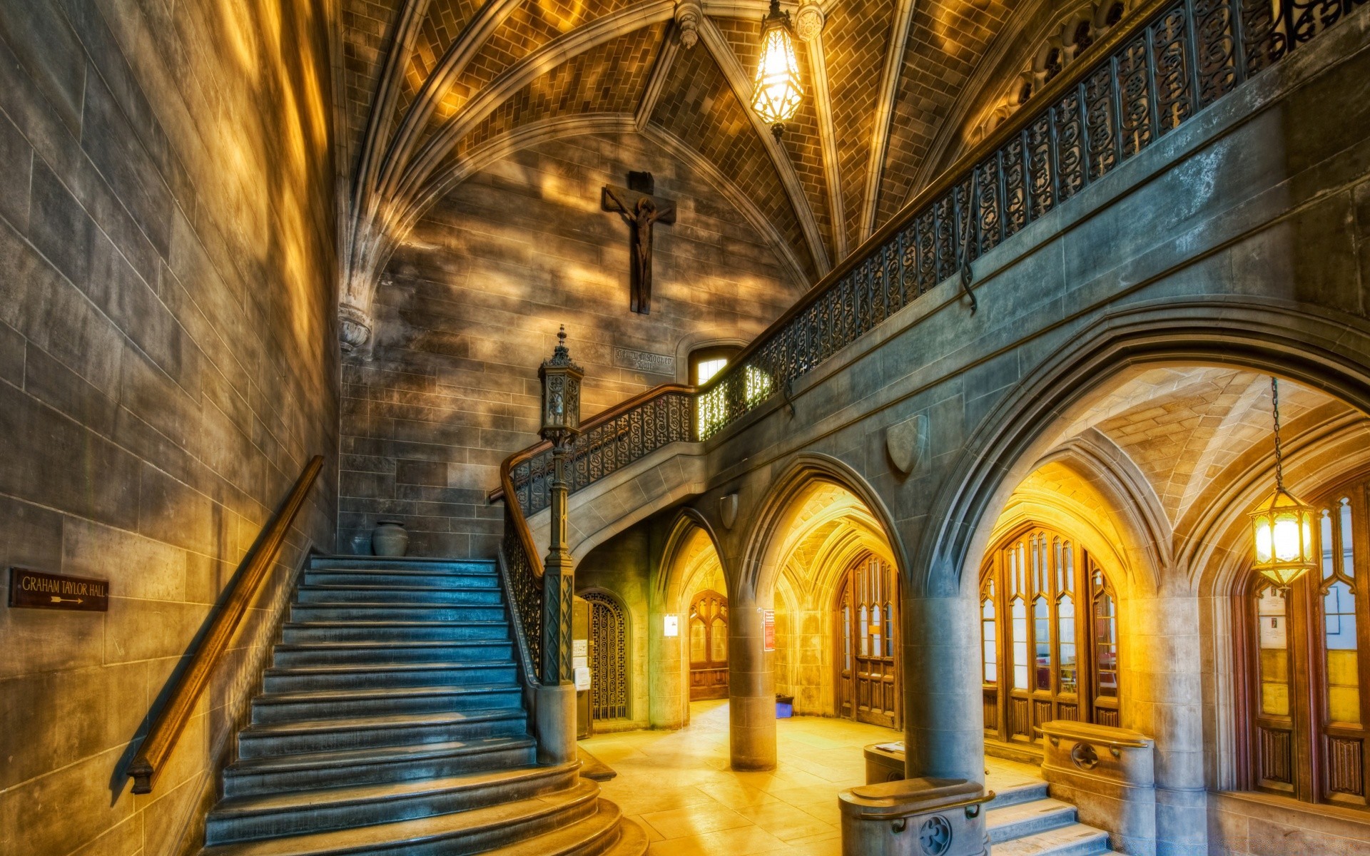 interior architecture travel building indoors inside arch ceiling church step religion column old light hallway city tourism urban