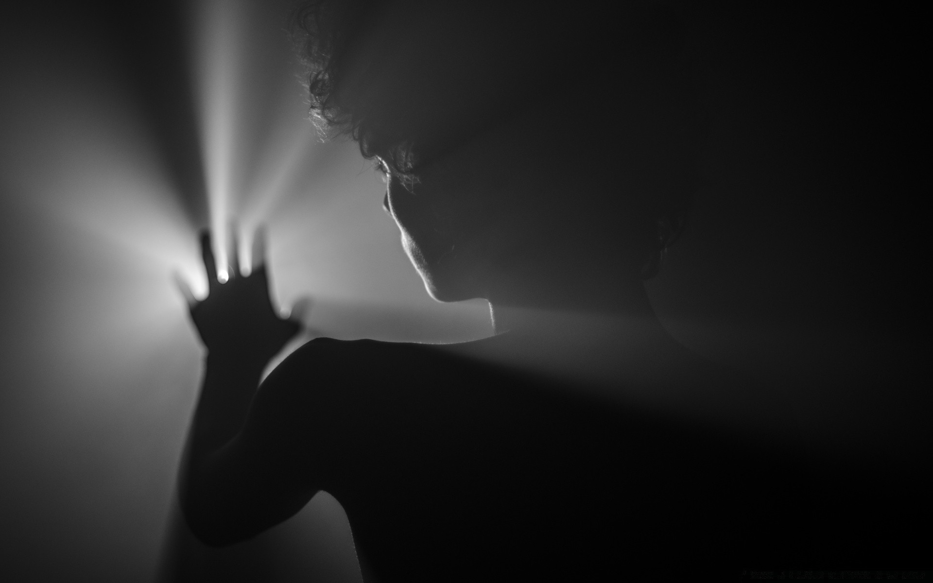 black and white monochrome art silhouette dark concert smoke light abstract shadow music spotlight blur girl backlit studio