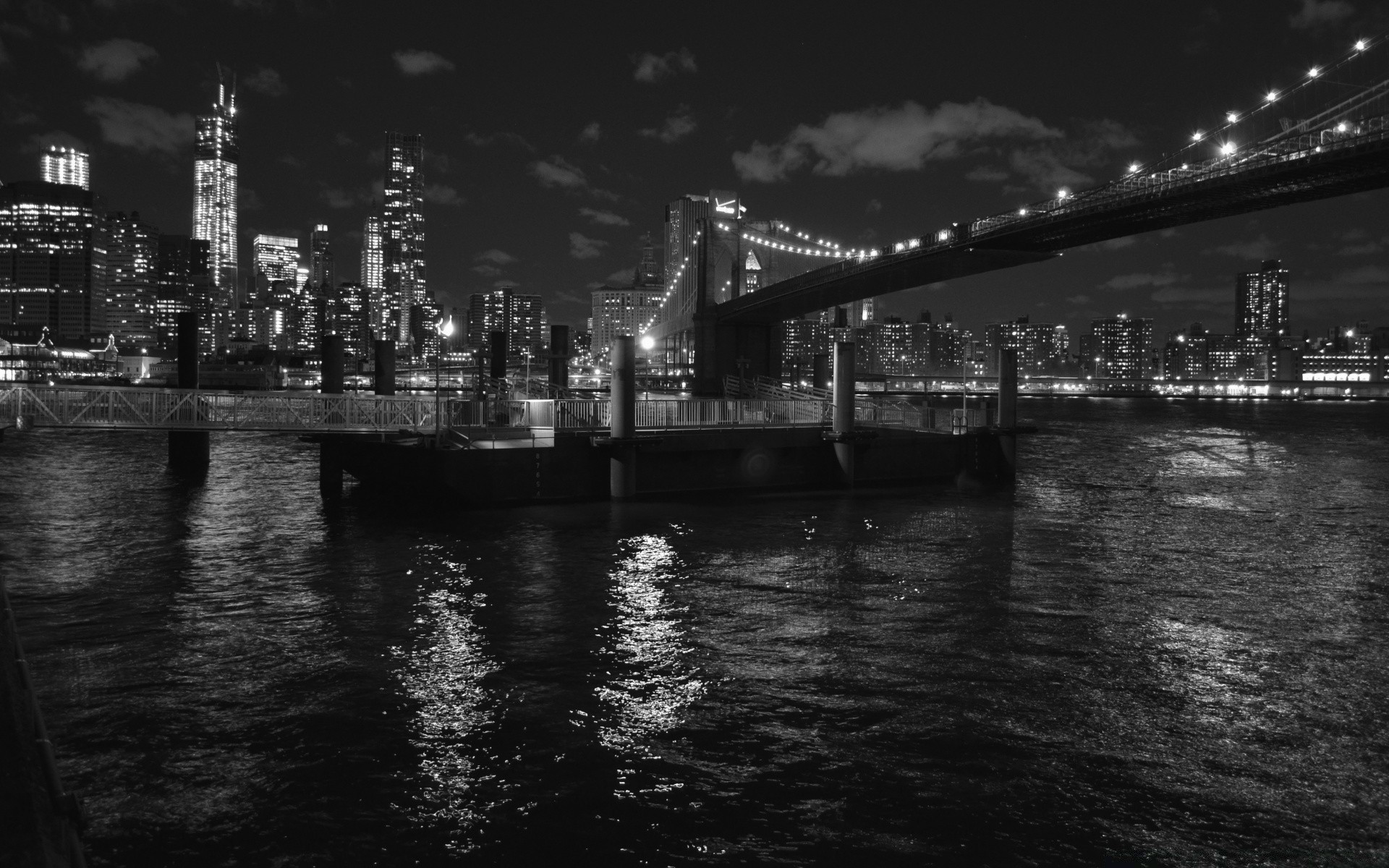 black and white river bridge water city monochrome architecture cityscape skyline travel transportation system reflection harbor suspension bridge pier waterfront building urban sky sunset