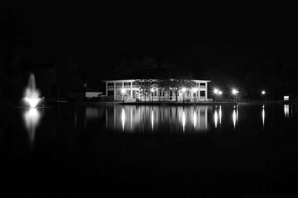 Black and white photo reflection in the water