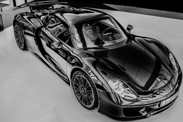 Sports shiny car black and white photo